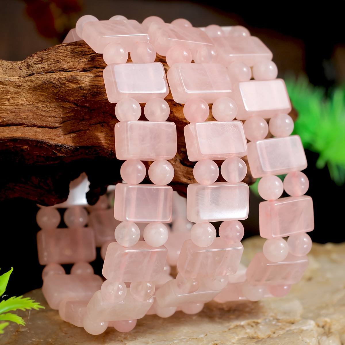 Bohemian Rose Quartz Women's Elastic Bracelet, Casual Gift